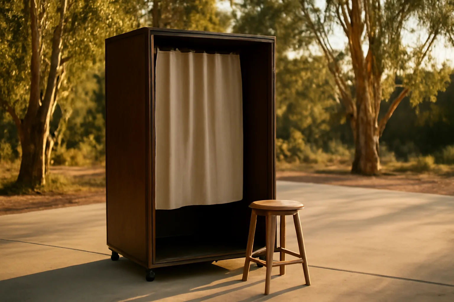 Photo booth rental setup on a quiet Los Angeles patio